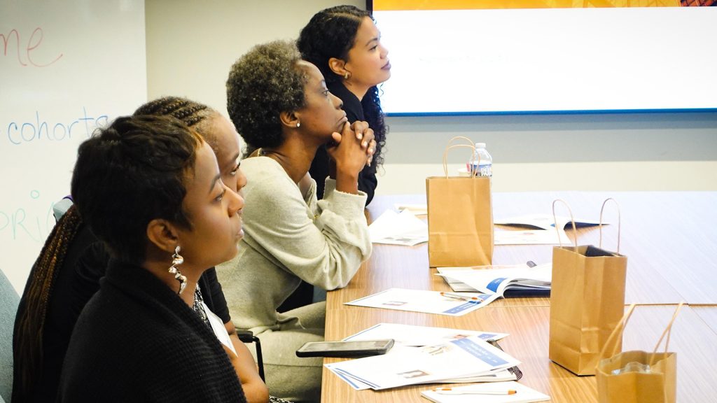Teneka Williams, founder of Royal Petals ATL, and 14 other Greater Atlanta small business owners attend a cohort meeting of United Way of Greater Atlanta’s Building Resilient Entrepreneurs Program